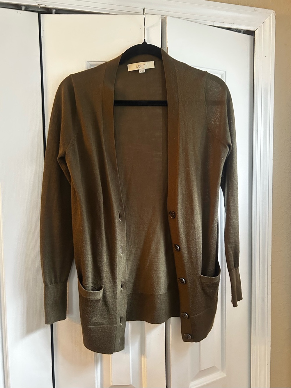 LOFT Olive Green Button-Front Cardigan Sweater
